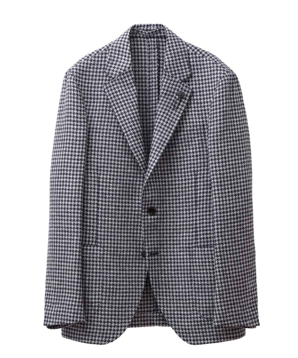 LARDINIのウールシルクリネン ハウンドトゥース  シングル ジャケット ADVANCE