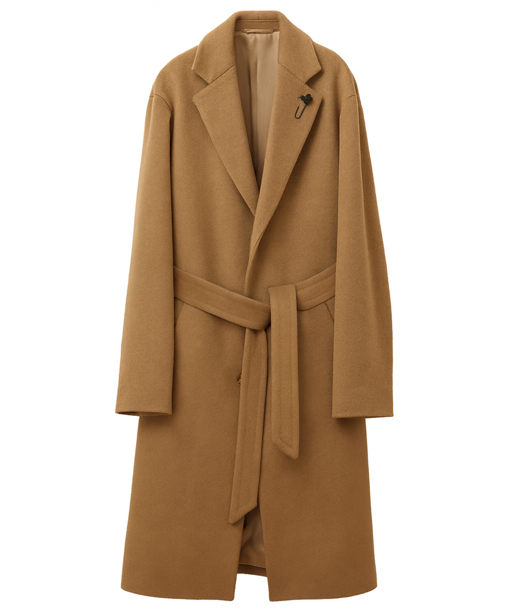 LARDINIのキャメル ベルテッドシングルチェスターコート【Gente di Mare 限定】